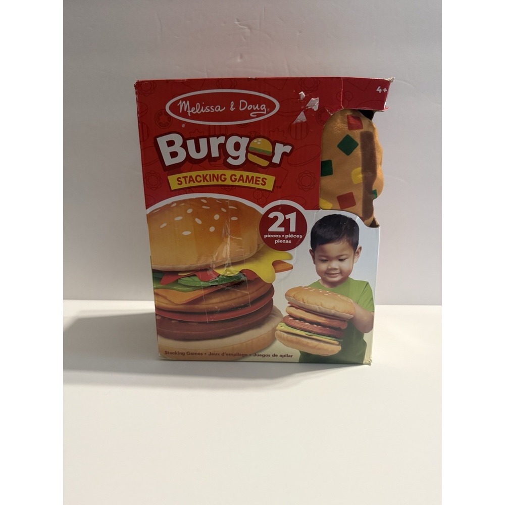 Melissa & Doug Burger Stacking Game – 21 Pieces – Soft Plush Food Toy – Ages 4+